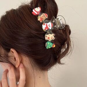 Holiday Christmas Santa Gingerbread Man Snowman Reindeer Tree Hair Claw Clip